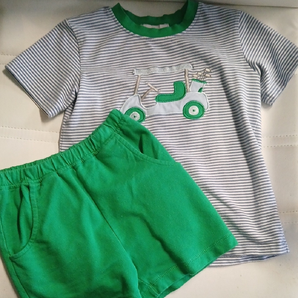 ISHTEX Green Stripe Golfing Kids Matching Set